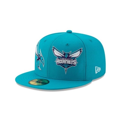 Blue Charlotte Hornets Hat - New Era NBA Double Hit 59FIFTY Fitted Caps USA6980347